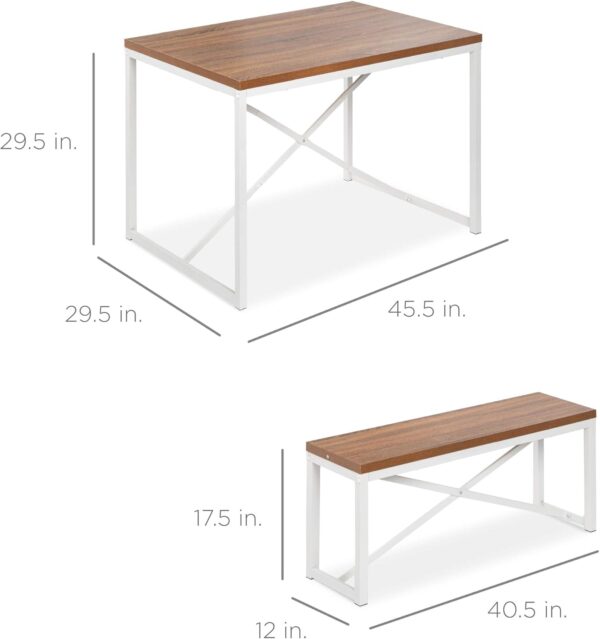 Best Choice Products 45.5in 3-Piece Bench Style Dining Furniture Set, 4-Person Space-Saving Dinette for Kitchen, Dining Room w/ 2 Benches, Table - Brown/White