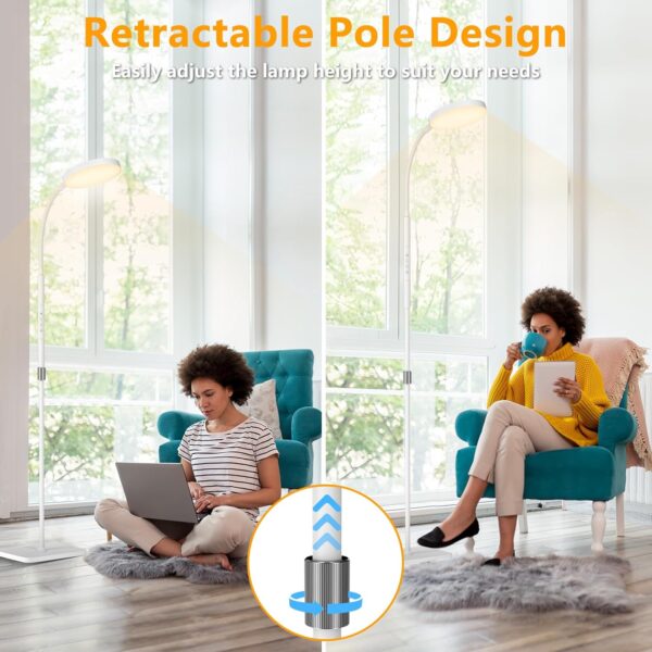 LED Floor Lamp, Height Adjustable Floor Lamps for Living Room, Super Bright Standing Lamp with Timer, Adjustable Colors & Brightness Floor lamp for Bedroom with Remote & Touch Control, White