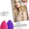 COSMIRROR Lighted Makeup Vanity Mirror with 10x Magnifying Mirror and Makeup Sponge, 21 LED Light Touch Sensor Dimming, 180 Rotating, Dual Power, Portable