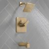 Delta Faucet Velum 14 Series Single-Function Gold Tub and Shower Faucet Set, Valve Trim Kit, Shower Handle, Delta Shower Trim Kit, Shower Set, Champagne Bronze T14437-CZ (Valve Not Included)