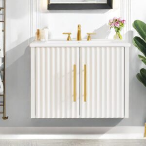 YITAHOME 24 Inch Bathroom Vanity with Sink, Small Space Floating Vanity, Modern 3-Holes Bathroom Storage Cabinet w/Double Soft-Close Doors, White