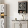Bathroom Wall Cabinet, Medicine Cabinet with Open Partition and Towel Bar, Rustic Storage Cabinet with Open and Hidden Storage Space, for Bathroom, Living Room, Kitchen, Black and Walnut