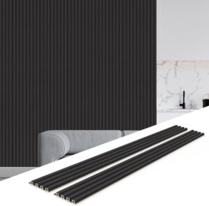 6-Piece WPC Acoustic Slat Wall Panel for Modern Interior Decor, 94.5” x 6.5” 3D Wood Slat Wall Paneling for Living Room, Charcoal, 25.6 Sq.Ft