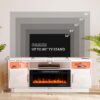 70'' TV Stand with 36'' Fireplace-LED Light Entertainment Center for 75+ inch TV-White TV Cabinet with Storage, Modern TV Console for Living Room