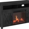 BELLEZE 58" Farmhouse Fireplace TV Stand for TVs up to 65", 23" Electric Fireplace Heater with Sound, Entertainment Center Media Console Table Barn Door Storage Cabinets for Living Room - Rustic Grey