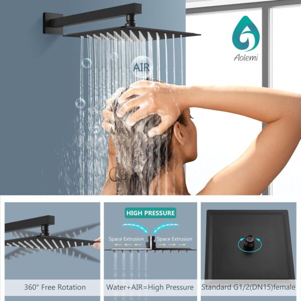 Aolemi Shower System with Rainfall Shower Head and Handheld Wall Mount,High Pressure Shower Faucet Set Fixture Combo with 2 in 1 Handheld Spray Rough-in Valve,12 Inch Shower Head Matte Black