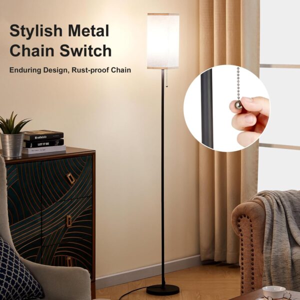 Floor Lamps for Living Room, Modern Standing Lamp with Pull Chain Switch, 3 Color Temperature Black Pole Lamp with Lampshade, 9W LED Bulb Tall Lamps for Bedroom Office Kid Room