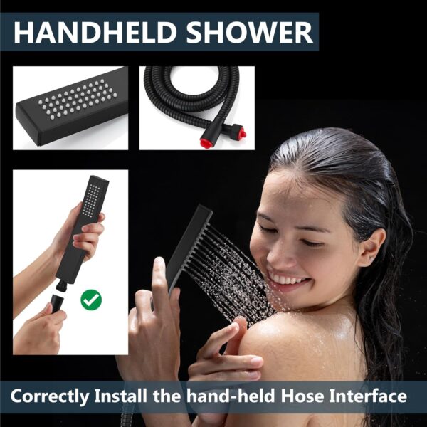 Aolemi Shower Faucet Set Rain Shower System with Handheld Spray Bathroom Shower Combo Rough-in Valve and Shower Trim Kit Included Matte Black 8 Inch Wall Mount Shower Head