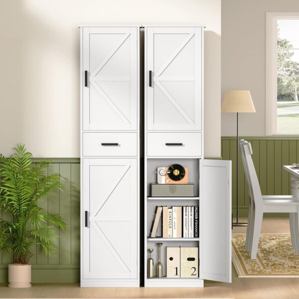 67.1" Tall Bathroom Cabinet, Storage Cabinet with 6 Shelves & Drawer, Bathroom Storage Cabinet with Adjustable Shelves, Tall Cabinet for Bathroom,Living Room, Kitchen, White