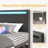 Queen Bed Frame with Headboard, Bed Frame with Charging Station & LED Light, Under-Bed-Storage, No Box Spring Needed, Noise Free, Easy Assembly, Black