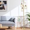 Dimmable Industrial Floor Lamps for Living Room, Gold Tree Standing Tall Lamps with 3 Elegant Teardrop Cage Head & 800 Lumens LED Bulbs for Bedroom Office
