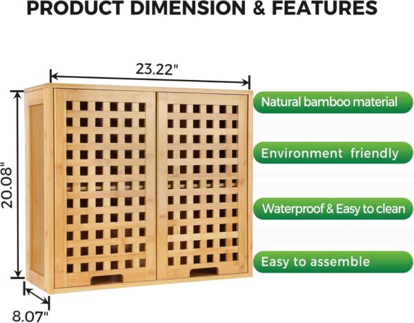 ZYBT Bathroom Wall Cabinet Wall Mounted Organizer, Medicine Cabinet, Over The Toilet Storage, Bamboo Medicine Cabinets with Doors and Shelves, Wall Storage for Bathroom Kitchen Living Room