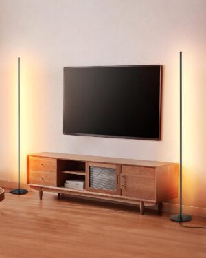 DEWENWILS LED Corner Floor Lamp, Set of 2 Modern Dimmable Mood Floor Light, 57.5" Minimalist Standing Tall Lamp for Living Room, Bedroom, Office, 3000K Warm White Light (Black)