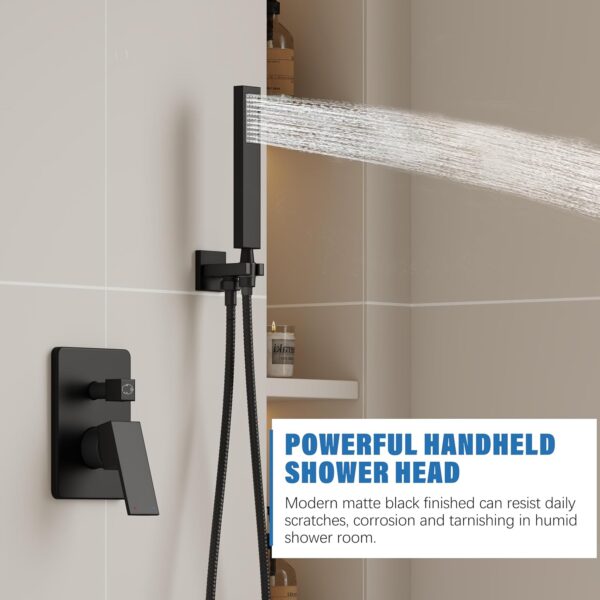 Black Shower System with Tub Spout, All Metal Tub Shower Faucet Set with 10" Rain Shower Head and Handheld Spray combo, Wall Mounted Tub Shower Systems with Valve and Trim Kit, Matte Black