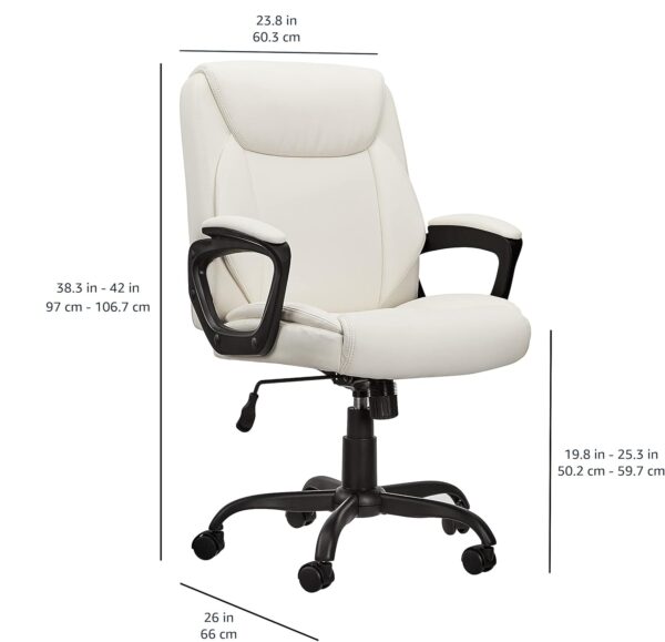 AmazonBasics Classic Puresoft PU-Padded Mid-Back Office Computer Desk Chair with Armrest - Cream