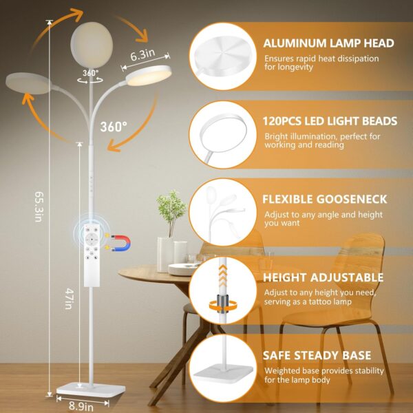 LED Floor Lamp, Height Adjustable Floor Lamps for Living Room, Super Bright Standing Lamp with Timer, Adjustable Colors & Brightness Floor lamp for Bedroom with Remote & Touch Control, White