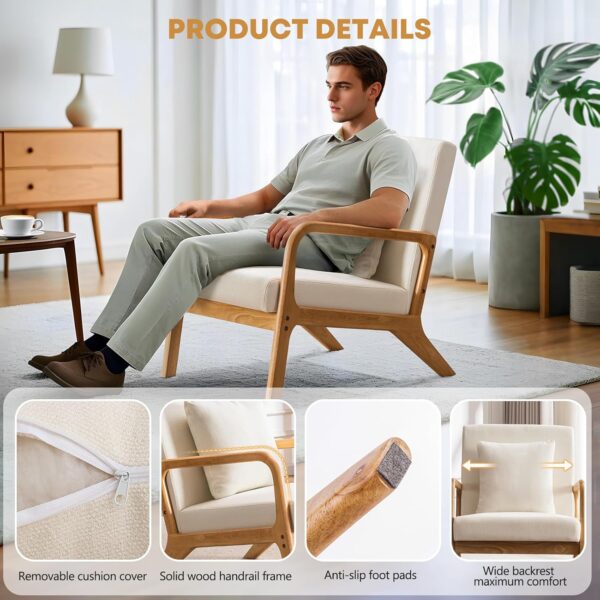 ELUCHANG Mid-Century Modern Chair,Accent Chair with Lumbar Pillow,Upholstered Armchair,Linen Fabric Comfy Reading Chair, Lounge Side Chair for Living Room Bedroom Apartment,Easy Assembly