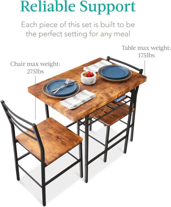 Best Choice Products 3-Piece Modern Dining Set, Space Saving Dinette for Kitchen, Dining Room, Small Space w/Steel Frame, Built-in Storage Rack - Brown