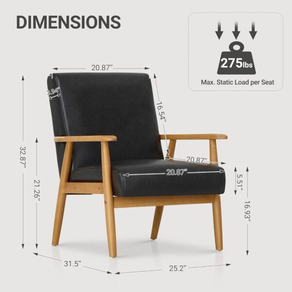 71fr8KmSL0L._AC_SL1500_.jpg COLAMY PU Leather Accent Chair for Living Room, Mid Century Modern Relaxing Armchair with Solid Wood Frame & Soft Cushion, Reading Leisure Chair with High Back(Black