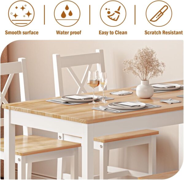 SogesPower Dining Table Set for 4, 5-Piece Wood Kitchen Dining Table Set with 4 Chairs for Kitchen Dining Room Restaurant Small Space, White&Oak