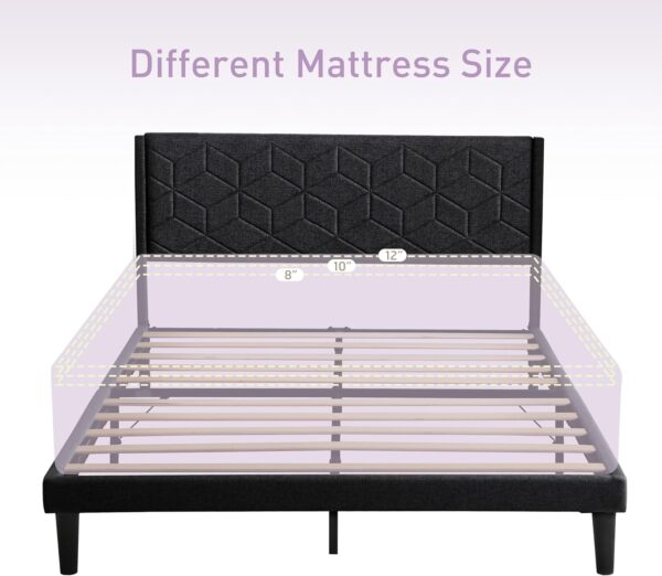Queen Size Platform Bed Frame with Fabric Upholstered Headboard and Strong Wooden Slats Support,Mattress Foundation,No Box Spring Needed,Easy Assembly (Black, Queen)