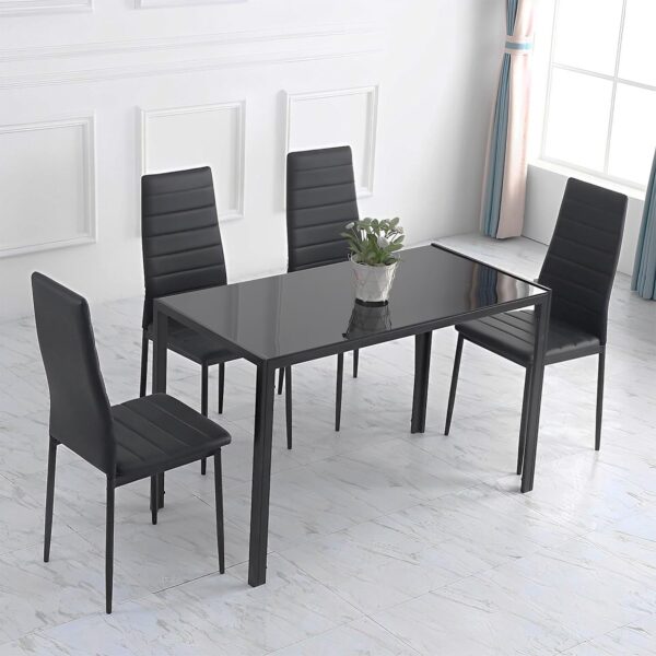 5 Piece Glass Dining Table Set, Kitchen and Chairs for 4, Kitchen Table and Chairs Modern Room Sets Home for Family Dinner, Party,Black