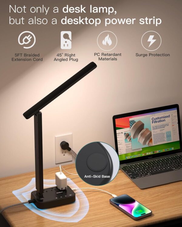 71gVQ6g16HL._AC_SL1500_.jpg Addtam LED Desk Lamp, Power Strip with 3 Outlets 4 USB Charging Ports(2 USBC), 4 Modes 5 Level Brightness Touch Lamp, Small Desk Lamp for Home Office College Dorm Room Essentials
