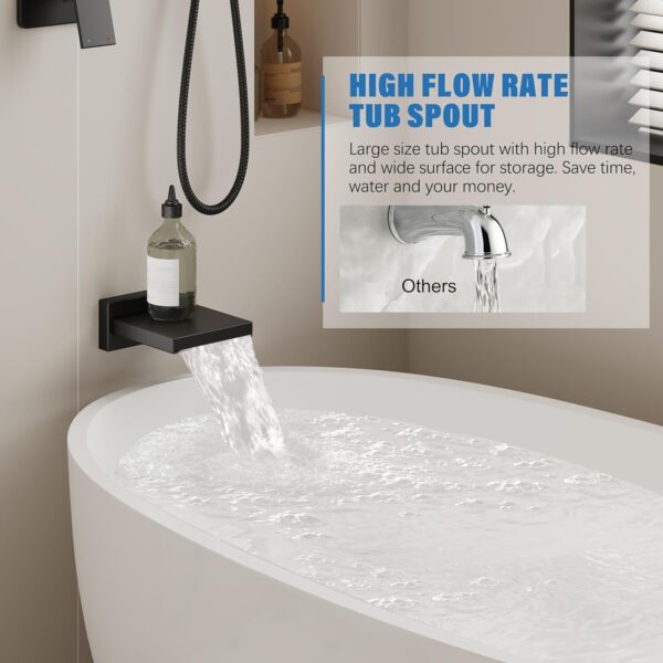 Black Shower System with Tub Spout, All Metal Tub Shower Faucet Set with 10" Rain Shower Head and Handheld Spray combo, Wall Mounted Tub Shower Systems with Valve and Trim Kit, Matte Black