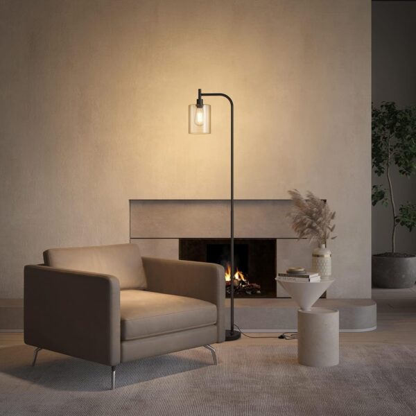 addlon Floor Lamps for Living Room Bright Lighting with Glass lampshade, Modern Bright Floor Lamp with LED Bulbs Industrial Standing lamp for beroom, Tall Pole Lamps Office - Black