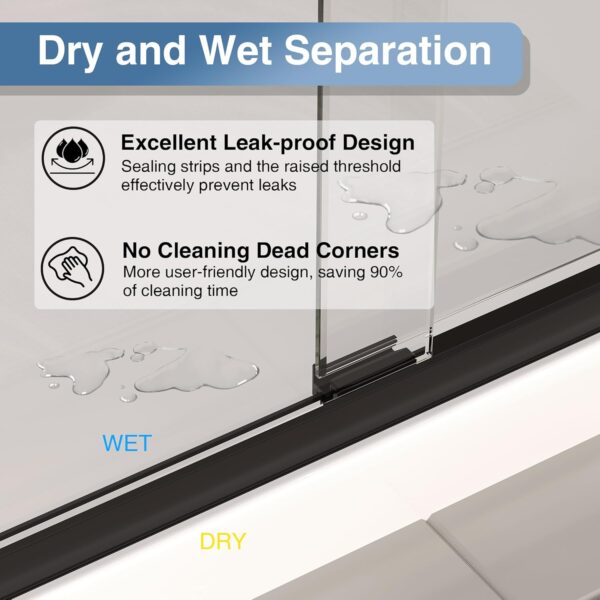 56-60”W x 76" H New Upgraded Single Sliding Semi-Frameless Shower Door, Semi-Frameless Shower Door with Explosion-Proof Film and Nano Coating, 1/4” (6MM) SGCC Tempered Glass, Matte Black Finish