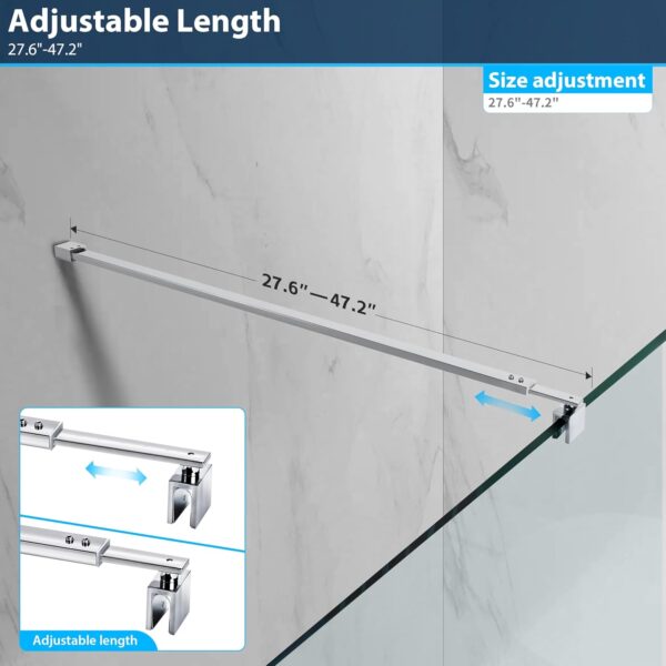 Stainless Steel Frameless Shower Door Support Bar, 27.6'' to 47.2'' Telescopic, Fits 5/16" to 3/8" Glass