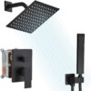 Shower Faucet Set Rain Shower System Matte Black with High Pressure 8-Inch Shower Head Handheld Square Shower Head Bathroom Luxury Rain Shower Faucet Shower Complete Combo Kit Wall Mounted