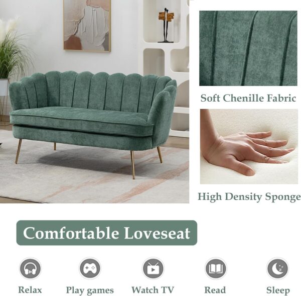 59" Wide Modern Boucle Loveseat Small Sofa Small Mini Room Couch 2-Seater Sofa with Gold Metal Legs for Small Space Office Studio Apartment Bedroom (Green)