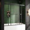 Bathtub Sliding Door, 55"-60" W x 56" H Tub Shower Door, Bathtub Door, Bathtub Glass Door Bathtub Double Sliding Shower Door 5/16" Tempered Glass Explosion-Proof Film Stainless Steel Black