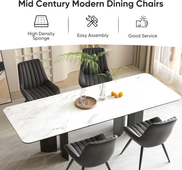 Modern Dining Chairs Set of 6, Comfy Dining Room Chairs with Thick Cushions, Upholstered Fabric Kitchen Side Chairs with Metal Legs, Black