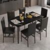 Dining Table Set for 6 - Kitchen Table Chairs Set,Faux Marble Kitchen Table,PU Leather Chairs,Kitchen Table Chairs Set for Dining Room,Small Apartment (Black 1+6)