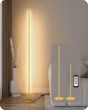 EDISHINE LED Corner Floor Lamp, Dimmable Corner Light with Remote, 7 Color Temperature 2700K-6000K, 57.5" Modern Standing Lamp for Bedroom, Living Room, Office, Gold