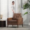 Wahson Office Chairs PU Accent Arm Chair with Tufted Back, Faux Leather Comfy Upholstered Single Sofa, Mid Century Modern Side Club Chair with Wood Legs for Reading/Living Room/Bedroom, Caramel