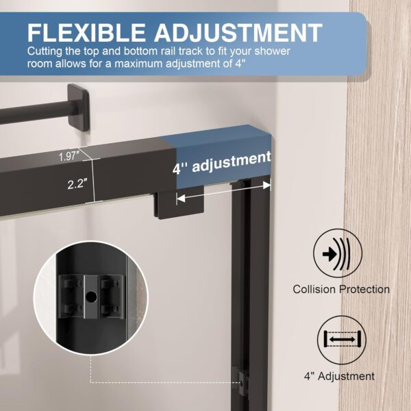 56-60”W x 76" H New Upgraded Single Sliding Semi-Frameless Shower Door, Semi-Frameless Shower Door with Explosion-Proof Film and Nano Coating, 1/4” (6MM) SGCC Tempered Glass, Matte Black Finish