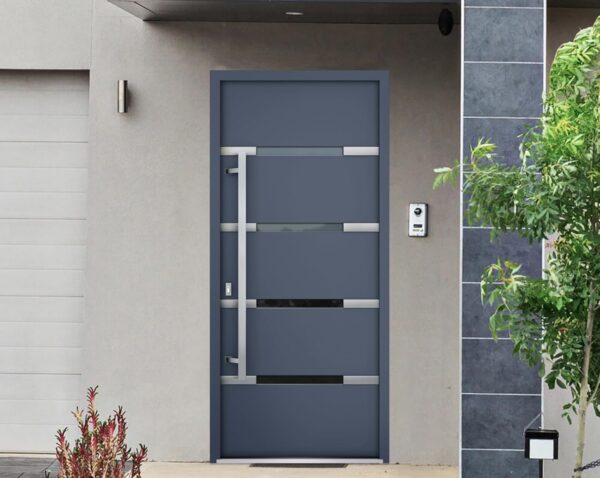 VDOMDOORS Front Exterior Prehung Glass Steel Door 36 x 80 inches Right-Hand/Deux 1105 Gray Graphite/Lite and Stainless Inserts Single Modern Painted White