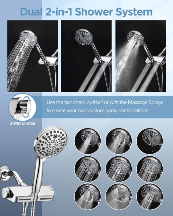 Filtered Shower Head with Handheld Combo - Dual 2-in-1 Spa System with Massage Shower Head and 10 Modes Hand Held Shower Head, High Pressure, Built in Power Wash Mode (Chrome)
