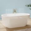 FerdY Bali 59" Acrylic Freestanding Bathtub, Gracefully Shaped Freestanding Soaking Bathtub with Brushed Nickel Drain & Minimalist Linear Design Overflow, Glossy White, cUPC Certified
