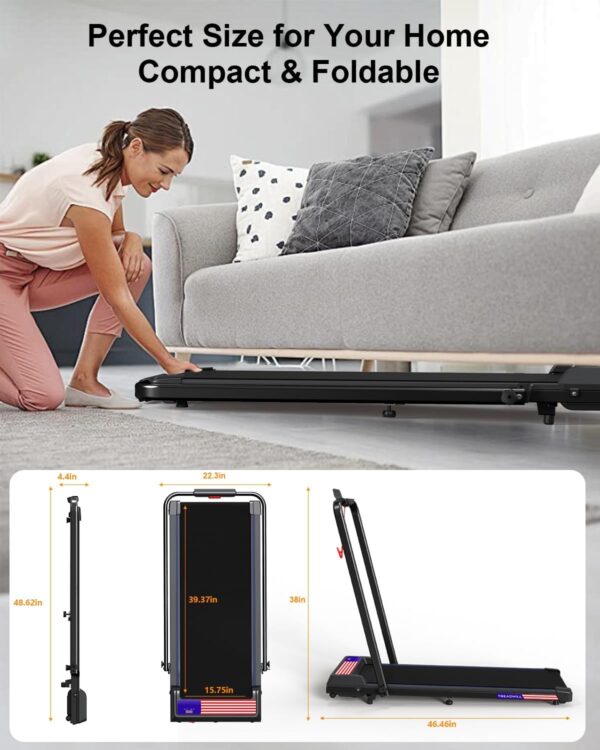 2 in 1 Portable Treadmill and Walking Pad for Home/Office, Foldable with Remote Control, APP, and LED Display