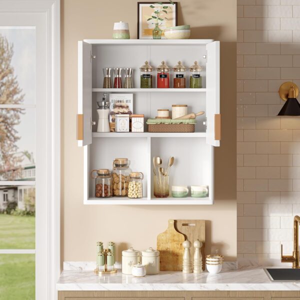 Besiter Fluted Bathroom Wall Cabinet Over The Toilet Storage, 23"x 29" Medicine Cabinet with Adjustable Shelf, Laundry Cabinet Wall Mounted and Kitchen Storage Cabinet(Glossy White)