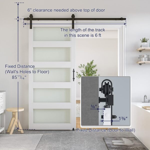 SmartStandard 32 x 84 in Glass Barn Door with 6FT Sliding Hardware Kit & Handle, Pre-Drilled Ready to Assemble, Waterproof PVC Coating, White, 5-Panel Glass