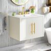 YITAHOME 24 Inch Bathroom Vanity with Sink, Small Space Floating Vanity, Modern 3-Holes Bathroom Storage Cabinet w/Double Soft-Close Doors, White