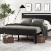 SHA CERLIN 14 Inch Full Size Metal Platform Bed Frame with Wooden Headboard and Footboard, Mattress Foundation, No Box Spring Needed, Large Under Bed Storage, Non-Slip Without Noise, Black Oak