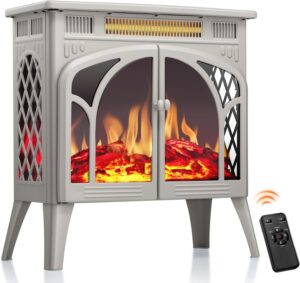 R.W.FLAME Electric Fireplace Heater 25" with Remote, Cathedral Stylish, Different Flame Effects and Log Set Colors, Adjustable Brightness and Heating Mode, Overheating Safe Design, Beige