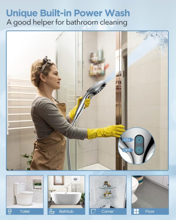 Filtered Shower Head with Handheld Combo - Dual 2-in-1 Spa System with Massage Shower Head and 10 Modes Hand Held Shower Head, High Pressure, Built in Power Wash Mode (Chrome)