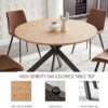 46.4" Round Dining Table Set, Mid Century Modern Round Dining Table for 4-6 Person, w/Steel Legs, Coffee Table for Kitchen Dining Room, Office, Save Space (1 Table with 4 Brown Chairs)